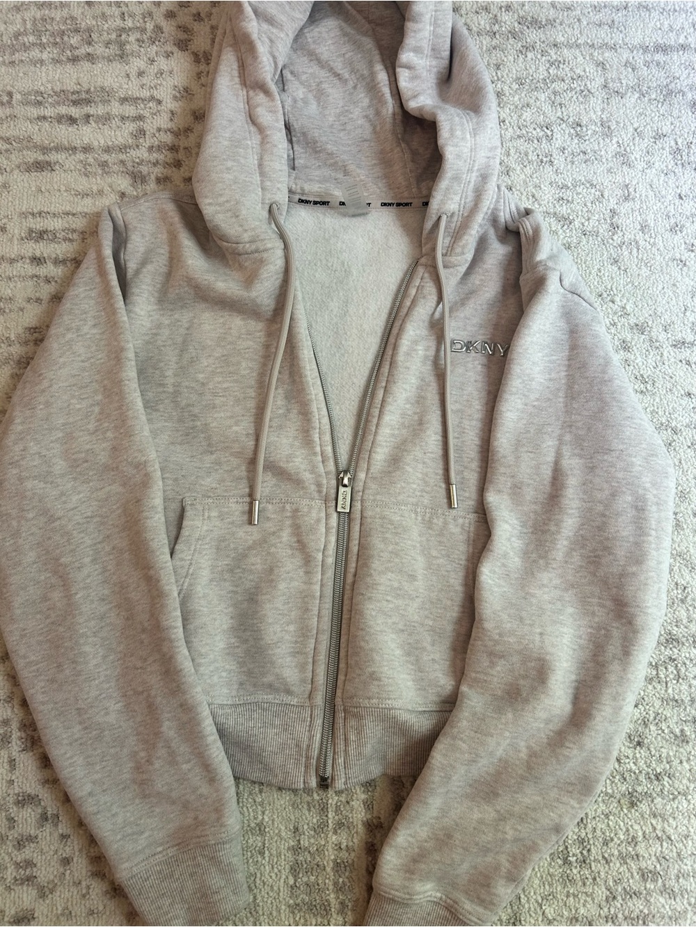 DKNY Light Gray Zip-Up Hooded Jacket